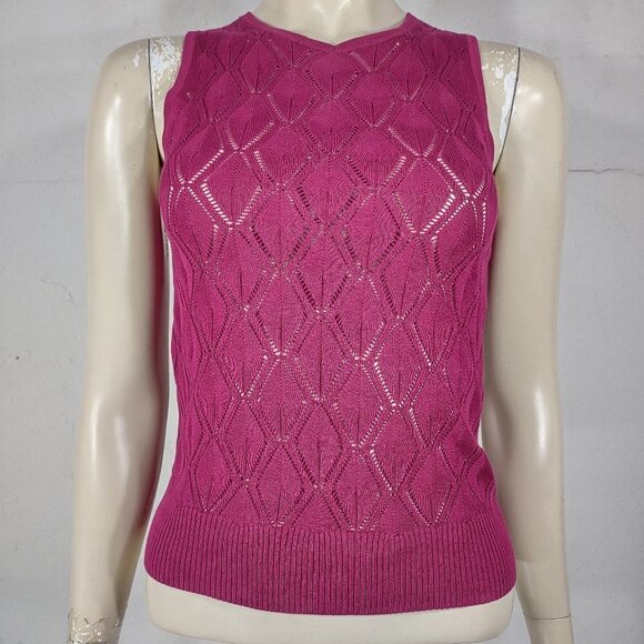 Trina Turk fuchsia magenta semi-sheer sleeveless blouse knit tank top ladies XS - Picture 1 of 8